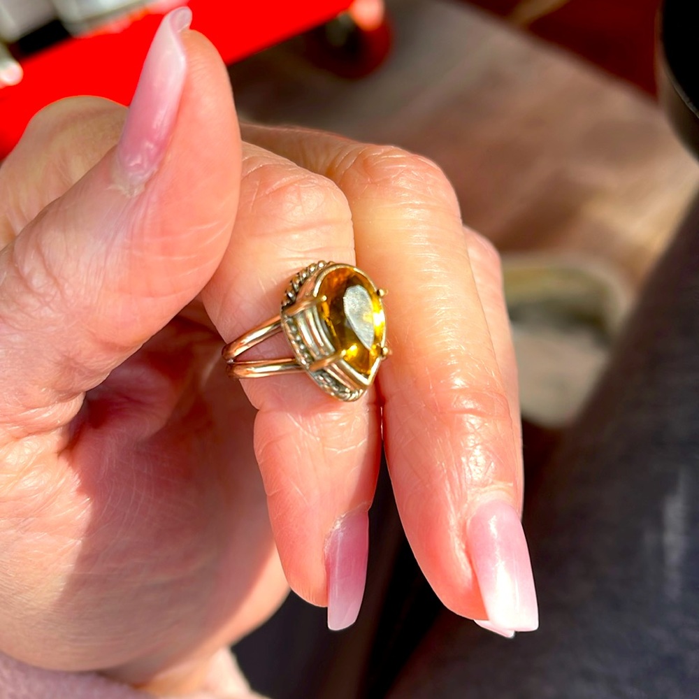 Gold & Pear Cut Citrine Cocktail Ring Size 5 1/5